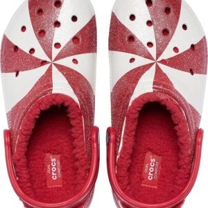 Crocs Unisex Classic Holiday Lined Clogs, Fuzzy Slippers, White/Red